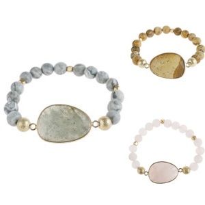 3 Pack NATURAL BIG STONE CHARM STRETCHY BRACELETS Wholesale Lot